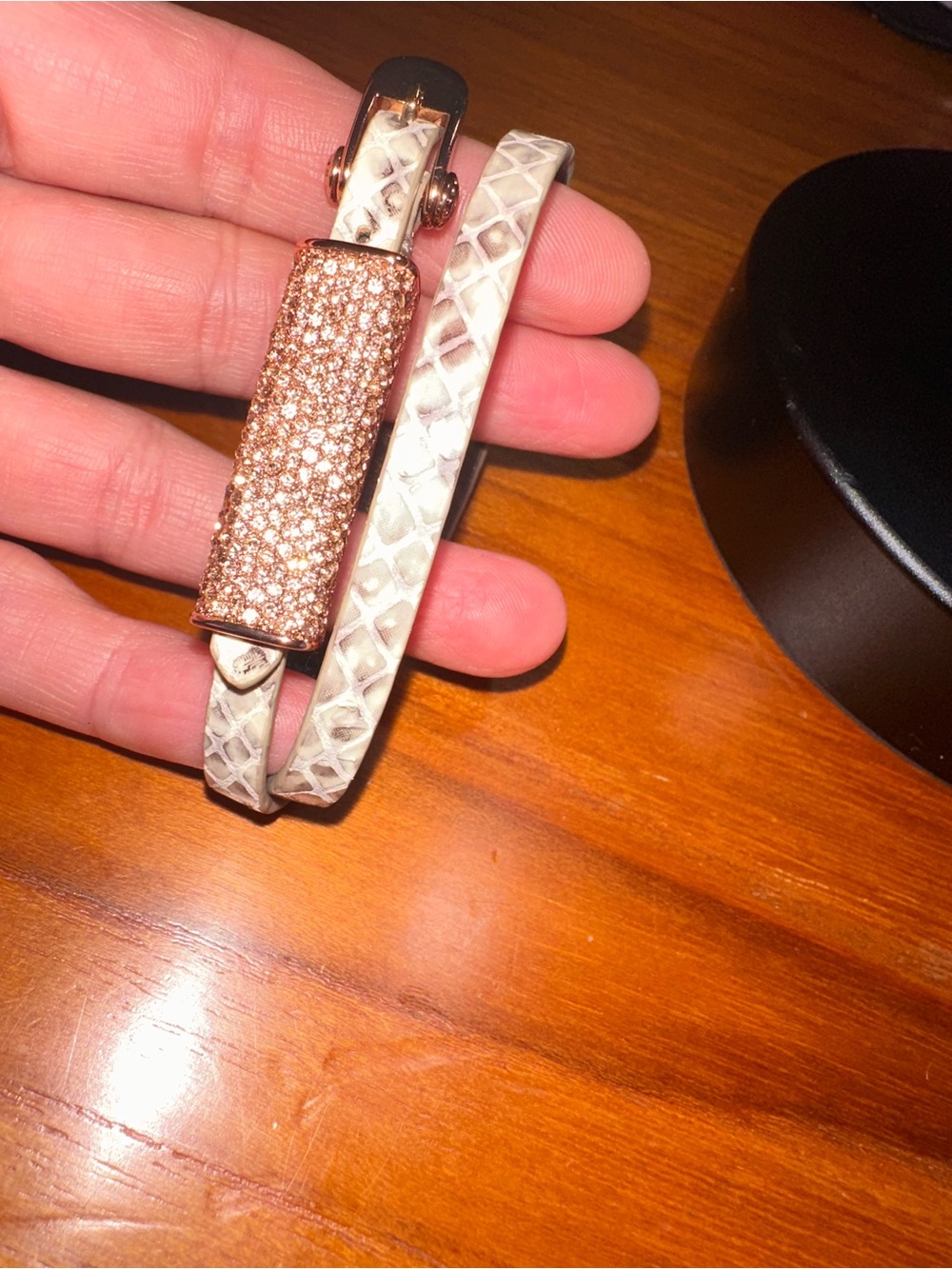 Henri Bendel Rivington Double Wrap Leather Bracelet Rose Gold CZ Pavé